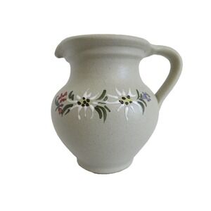 Vintage J. Graf Stoob Pottery Creamer Pitcher Austria 4"‎ Hand Painted Flowers